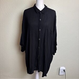 Serendipity Maui Black 100% Rayon Oversized‎ Short Sleeve Button Blouse XXXL